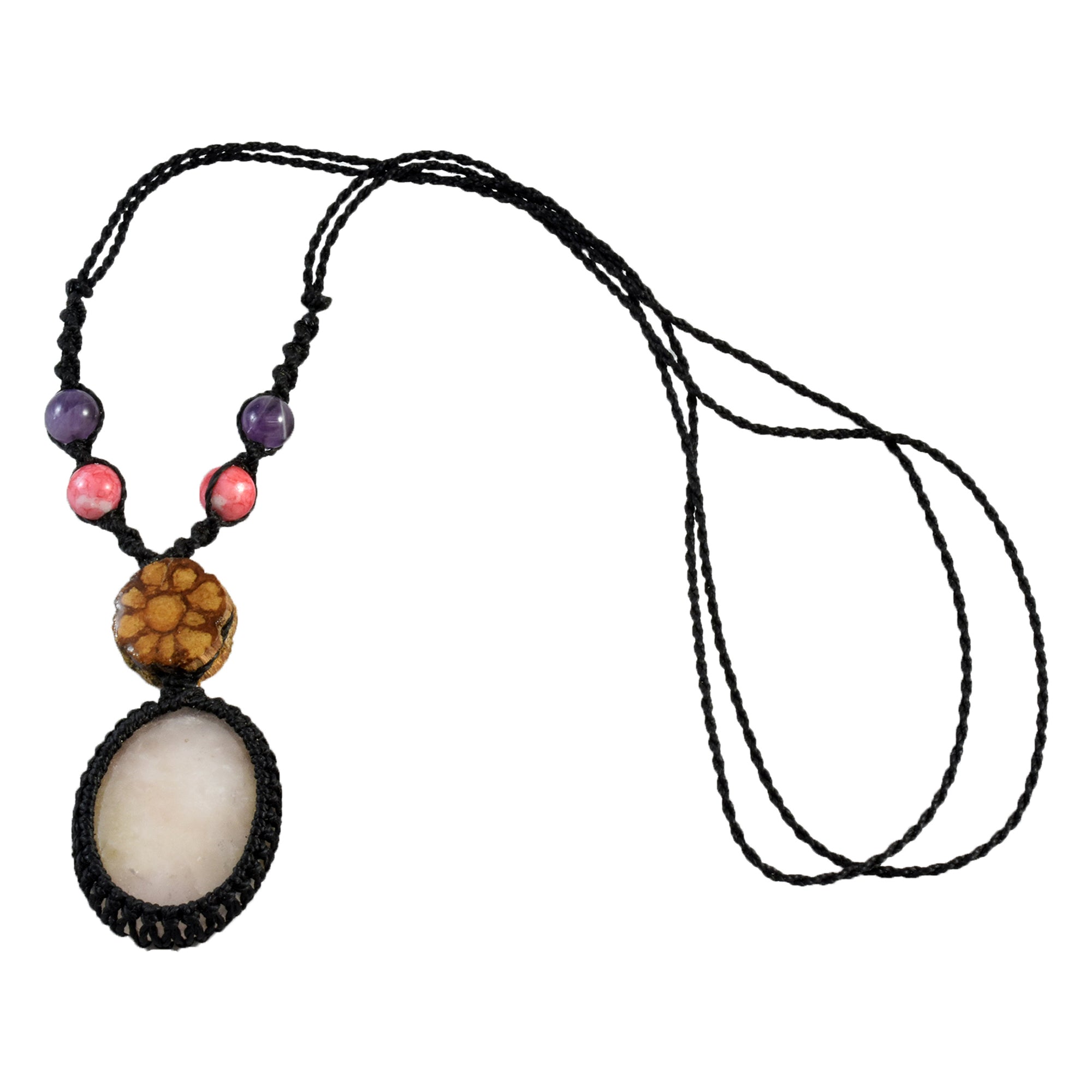 Ayahuasca vine and white quartz macrame necklace - Amazon Ecology