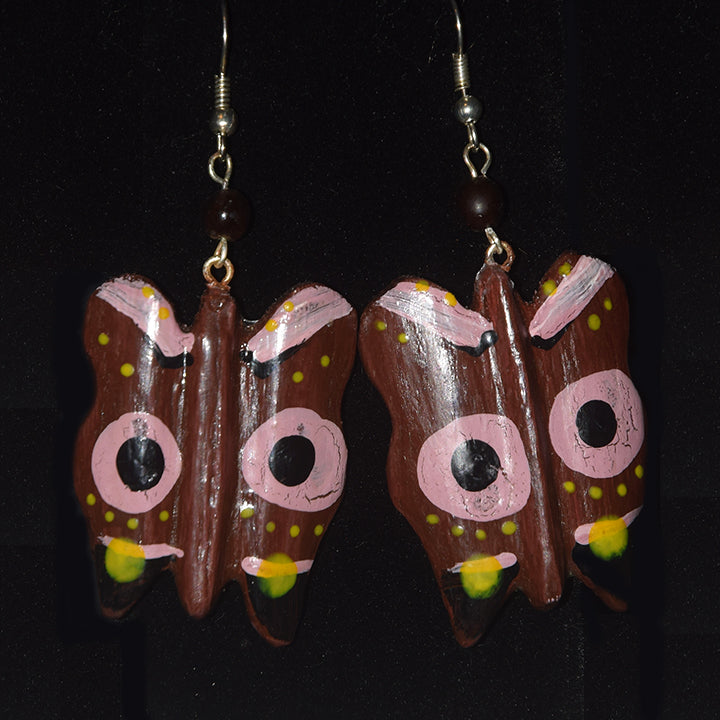 Butterfly Balsa Wood Earrings with Achira Bead - made by artisan from the Peruvian Amazon - Amazon Ecology