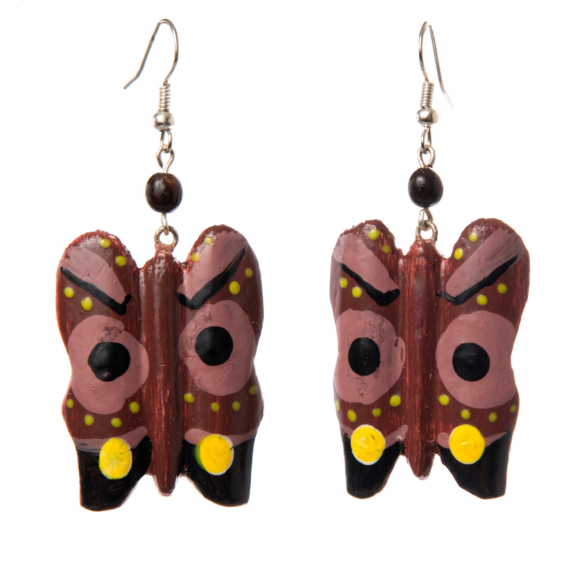 Butterfly Balsa Wood Earrings with Achira Bead - made by artisan from the Peruvian Amazon - Amazon Ecology