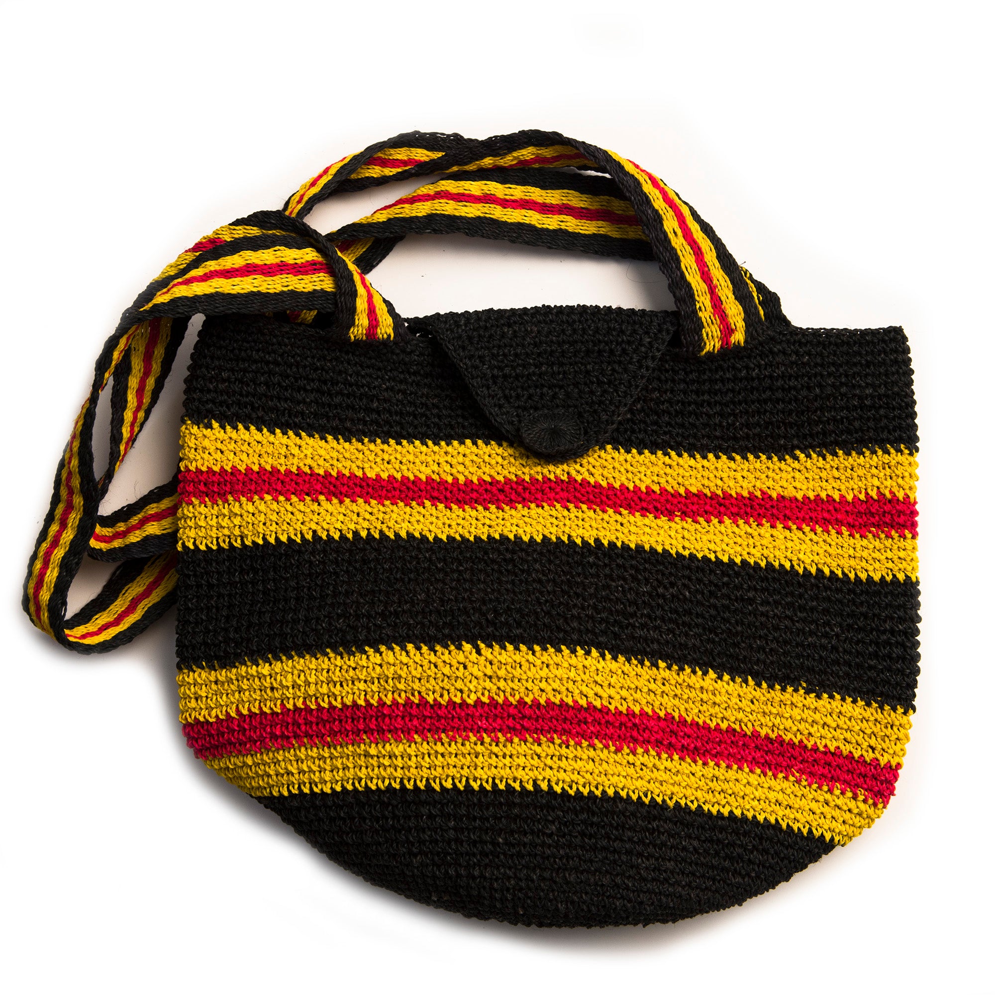 Crocheted Black, Black & Red Purse, Double Strap & Clasp, bag made in Peruvian Amazon - Amazon Ecology