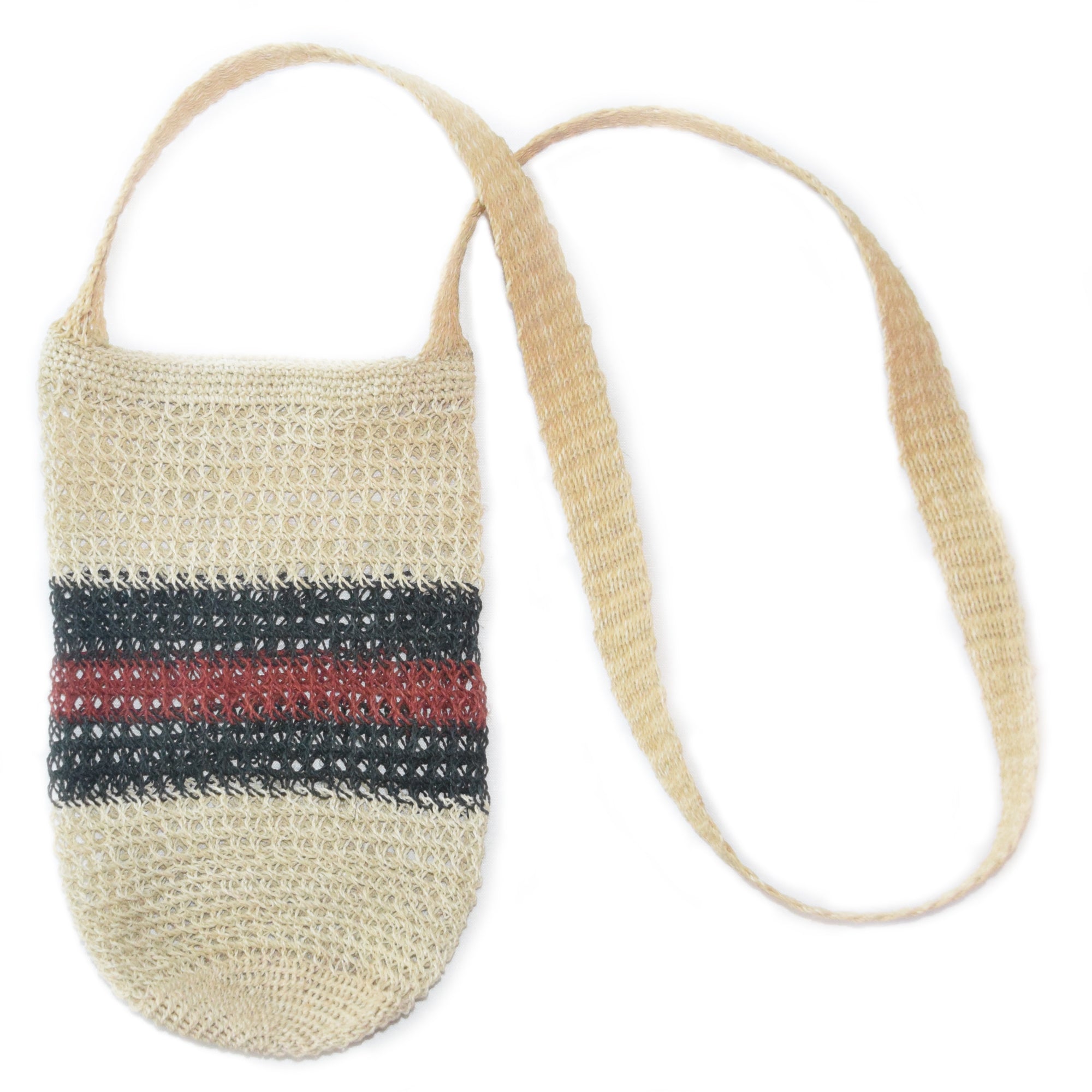 Fair-Trade Bottle Carrier/Wine Tote with maroon and black bands (WCB138) - Amazon Ecology