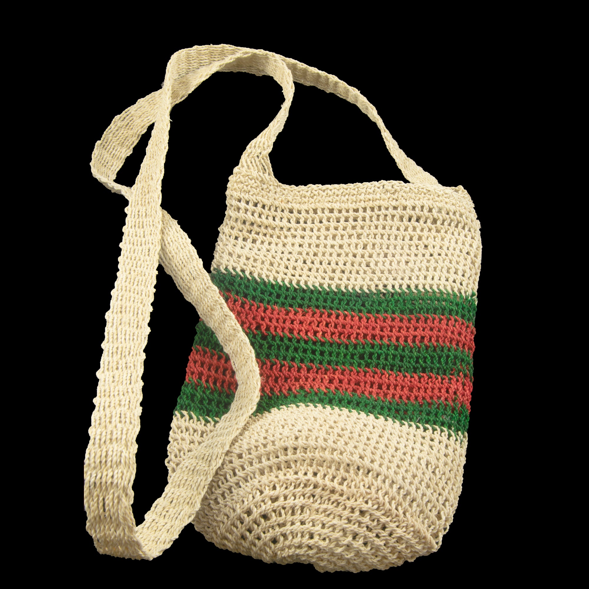 Fair-Trade Bottle Carrier/Wine Tote double green and red bands - Amazon Ecology