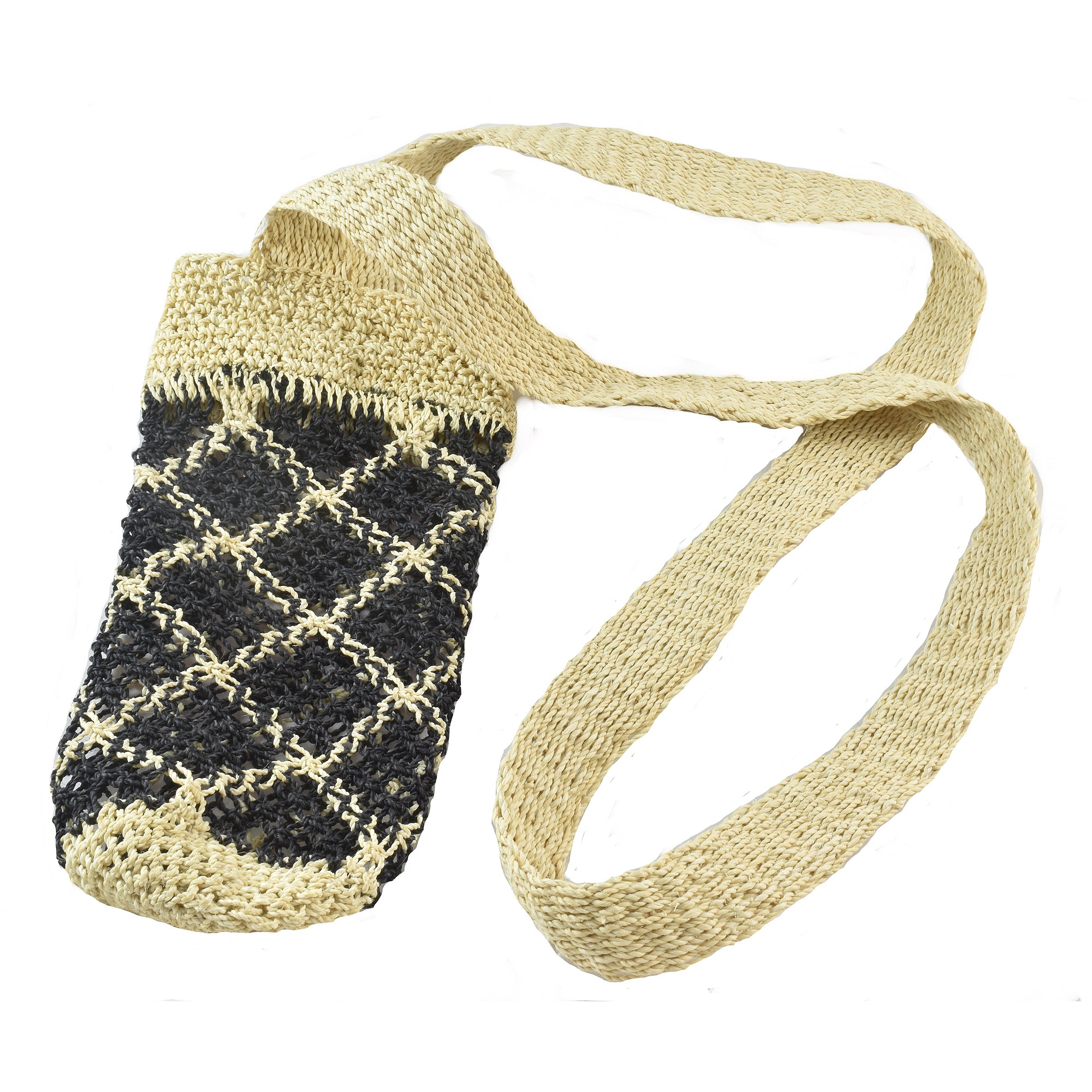 Fair-Trade Bottle Carrier/Wine Tote with black and white diamonds - Amazon Ecology