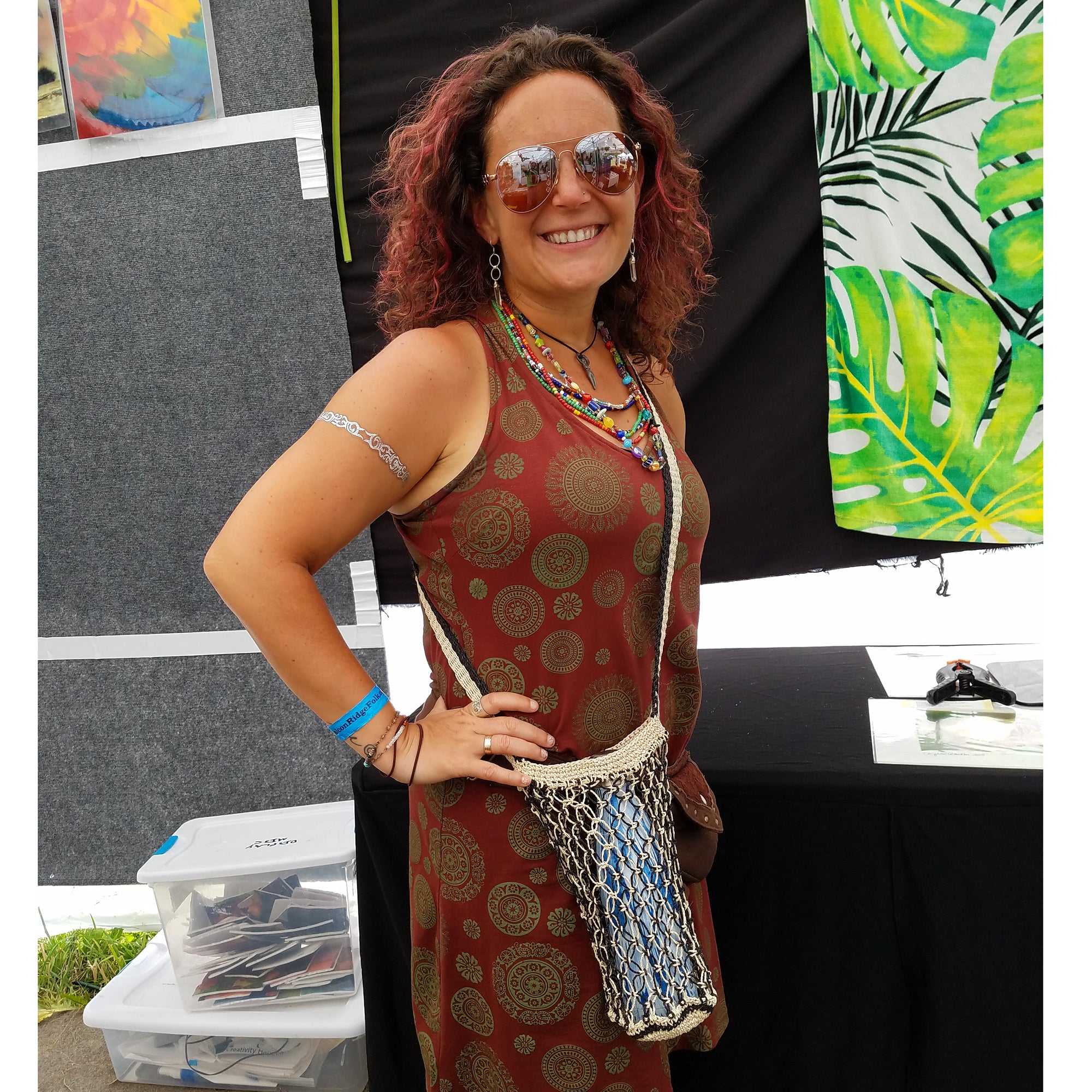 Fair-Trade Bottle Carrier/Wine Tote with black and white diamonds - Amazon Ecology