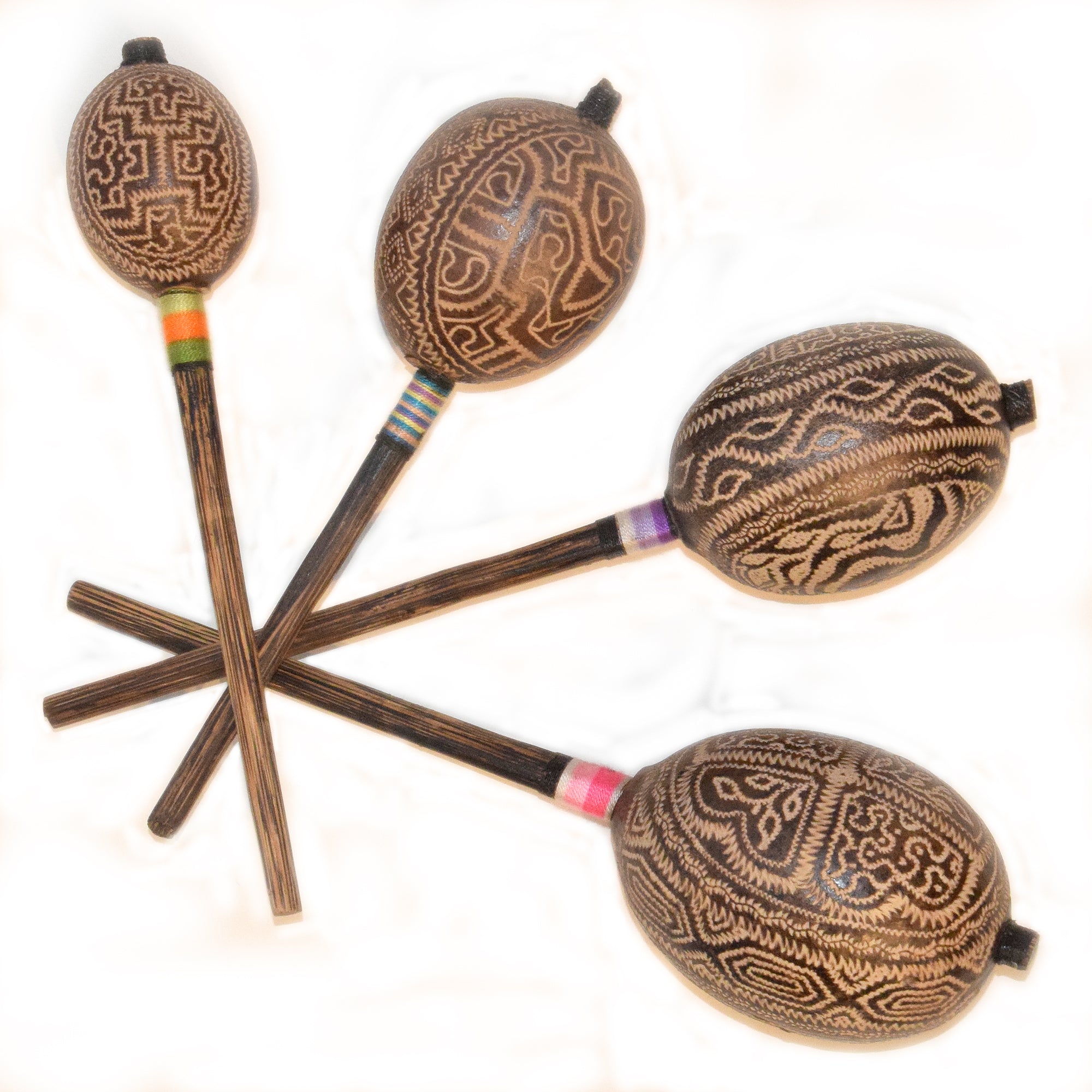 Shipibo geometric design Calabash maraca - made by Peruvian Amazon artisan - Amazon Ecology