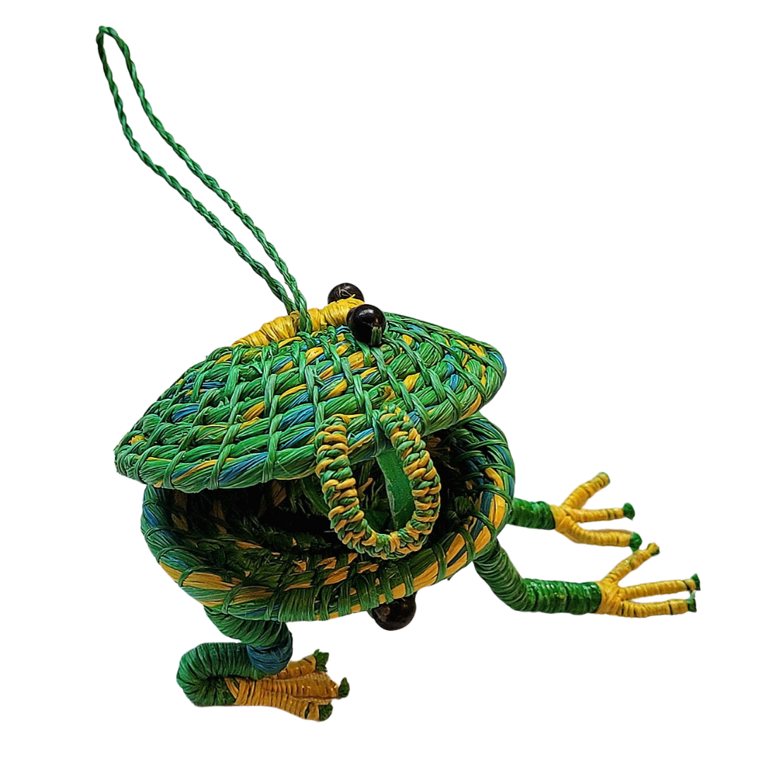 FROG - WOVEN AMPHIBIAN FAIR-TRADE CHRISTMAS TREE ORNAMENT AND RING KEEPER - MADE BY PERUVIAN AMAZON ARTISAN