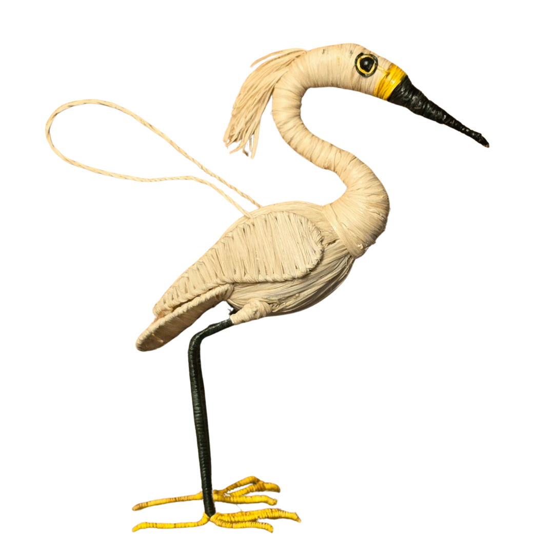 SNOWY EGRET FAIR-TRADE CHRISTMAS TREE ORNAMENTS - WOVEN BY PERUVIAN AMAZON ARTISAN