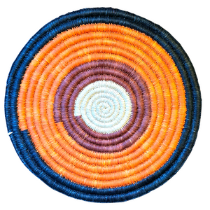 Woven hot pad (trivet) and center piece with earth-tone bands