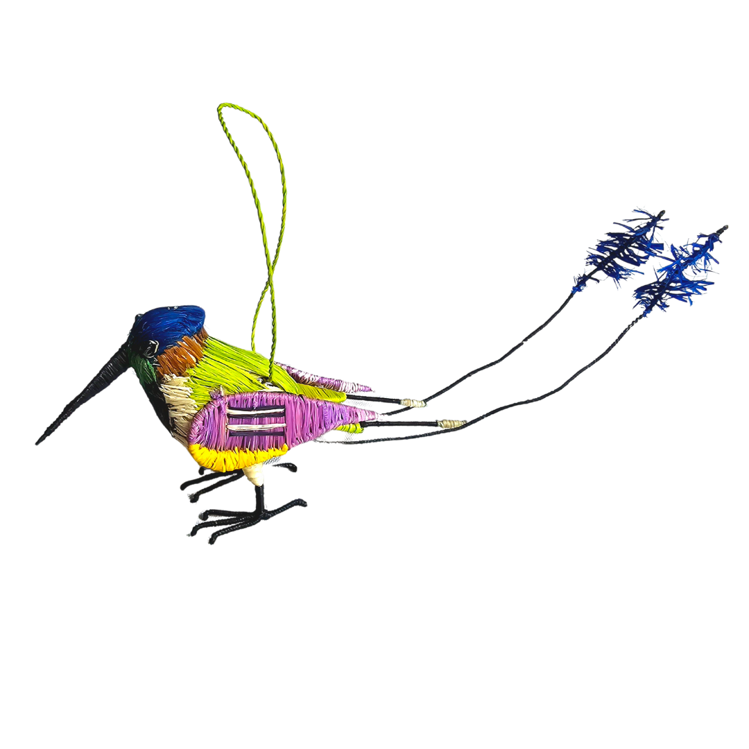 FAIR -TRADE CHRISTMAS TREE ORNAMENT - MARVELOUS SPATULE TAIL HUMMINGBIRD - WOVEN BY PERUVIAN AMAZON ARTISAN