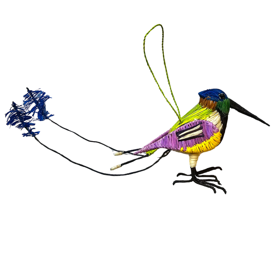 FAIR -TRADE CHRISTMAS TREE ORNAMENT - MARVELOUS SPATULE TAIL HUMMINGBIRD - WOVEN BY PERUVIAN AMAZON ARTISAN