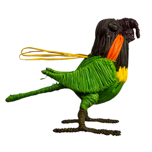 Orange cheeked parrot - woven bird ornament - handmade by a Peruvian Amazon artisan