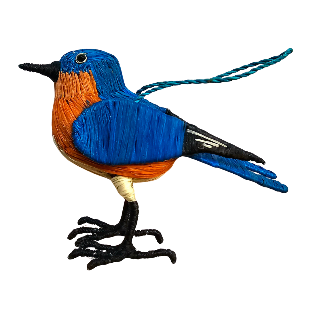 BLUEBIRD BIRD - FAIR TRADE CHRISTMAS TREE ORNAMENT - WOVEN BY PERUVIAN AMAZON ARTISAN