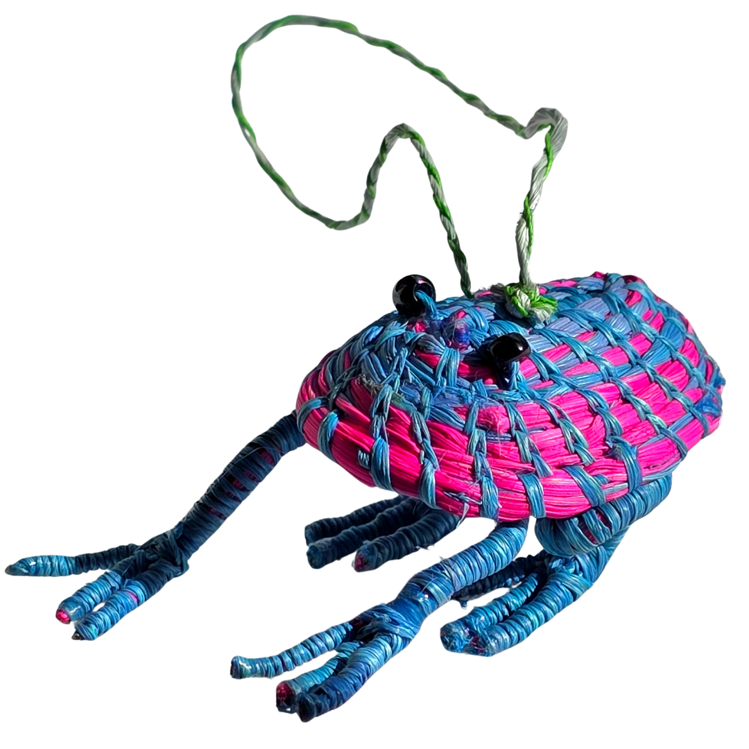 FROG - WOVEN AMPHIBIAN FAIR-TRADE CHRISTMAS TREE ORNAMENT AND RING KEEPER - MADE BY PERUVIAN AMAZON ARTISAN