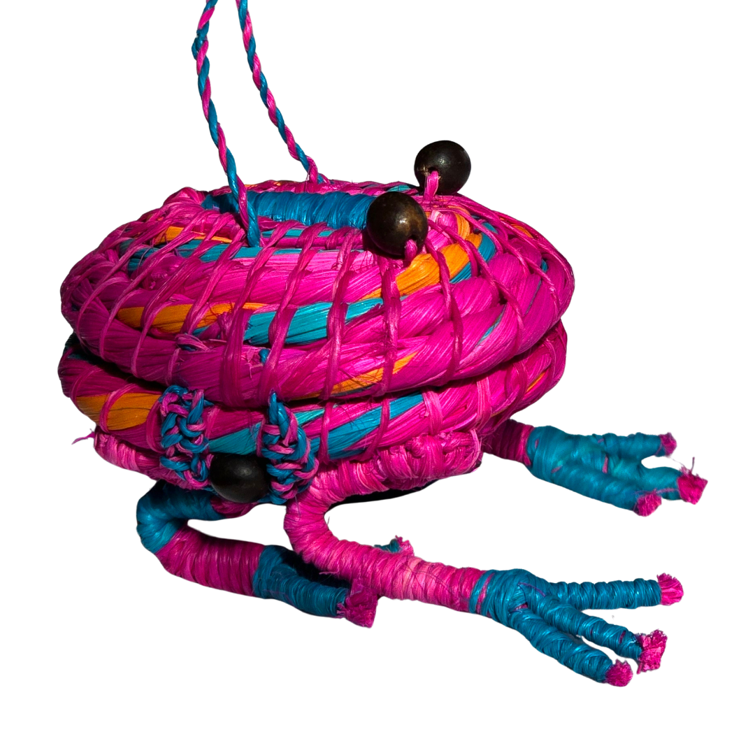 FROG - WOVEN AMPHIBIAN FAIR-TRADE CHRISTMAS TREE ORNAMENT AND RING KEEPER - MADE BY PERUVIAN AMAZON ARTISAN