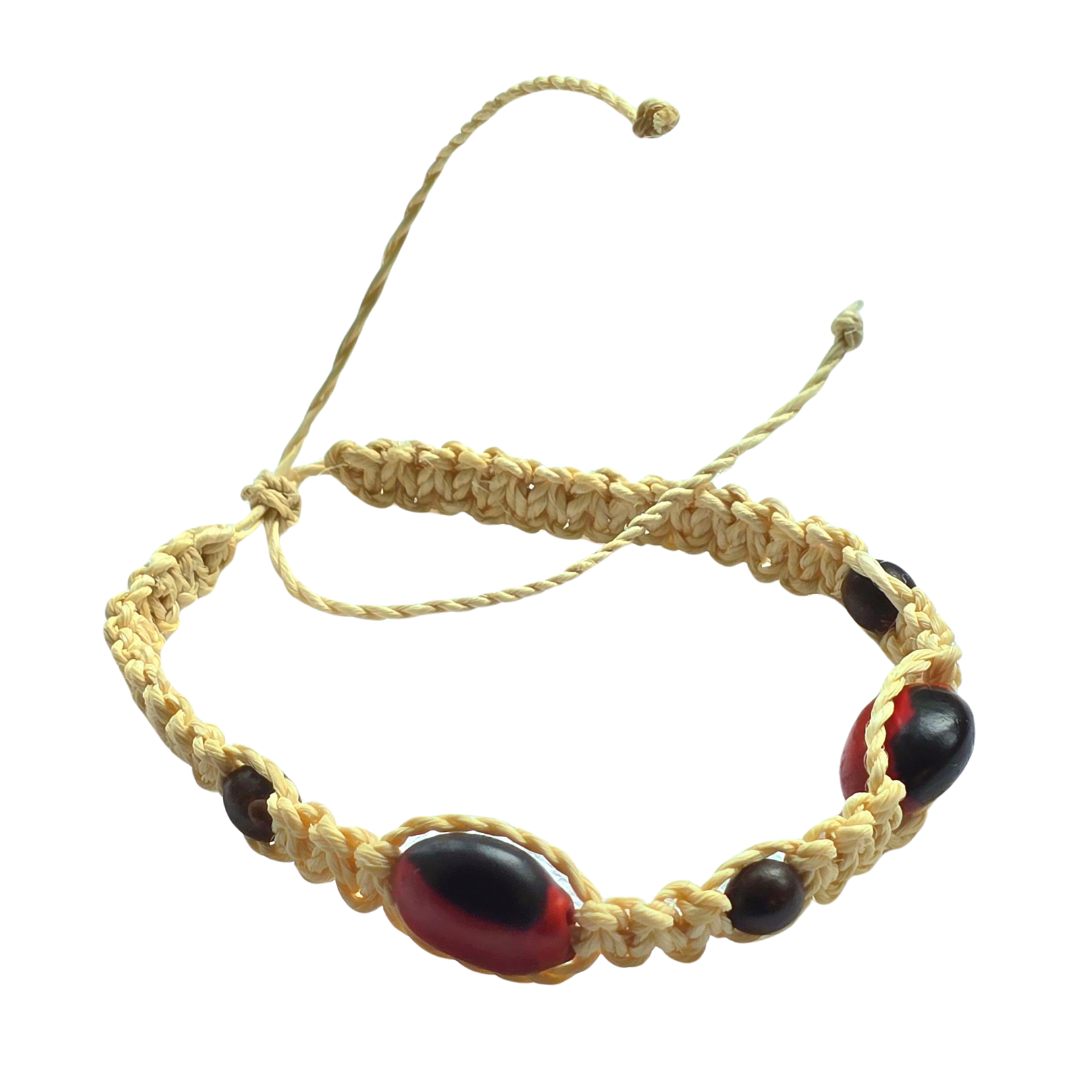 Huayruru and chambira palm fiber macrame bracelets - made by Peruvian Amazon native artisans