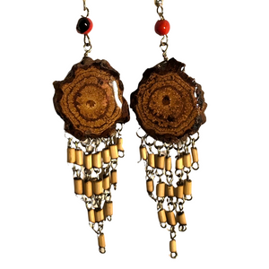 Sapo huasca vine earrings with bamboo dangles - made by Peruvian Amazon artisan