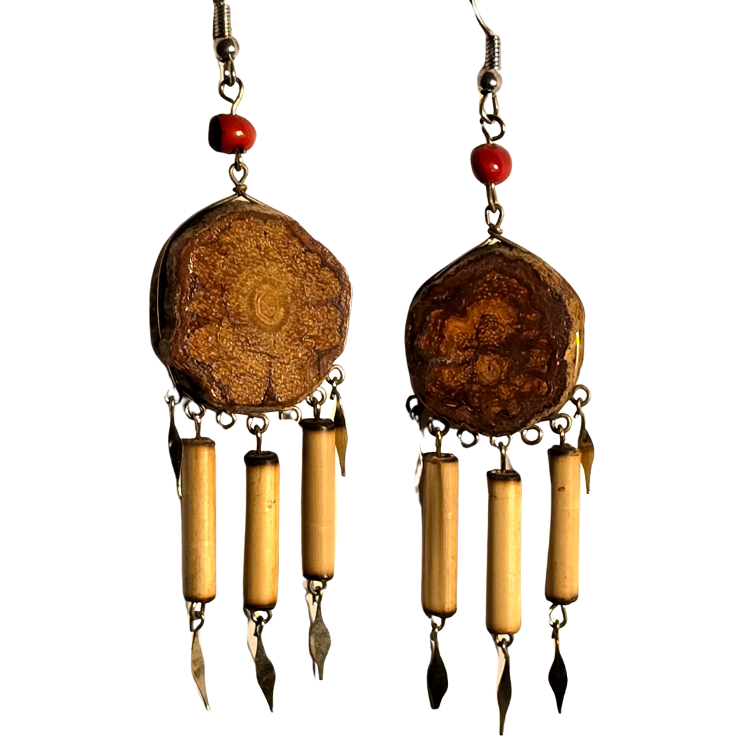 Ayahuasca vine earrings with bamboo dangles - made by Peruvian Amazon artisan