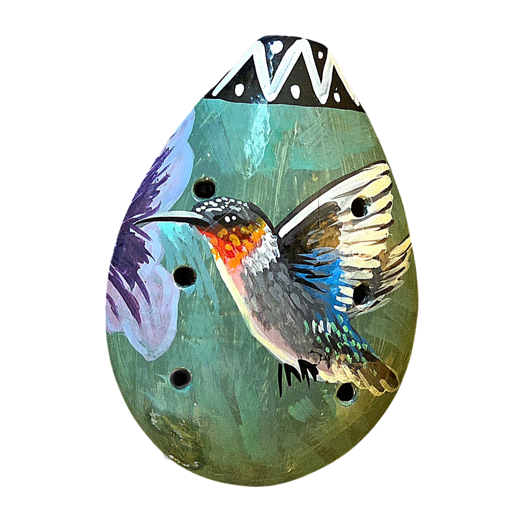 Ocarina ceramic whistle with painted wildlife figures - made by a Peruvian Amazon artisan