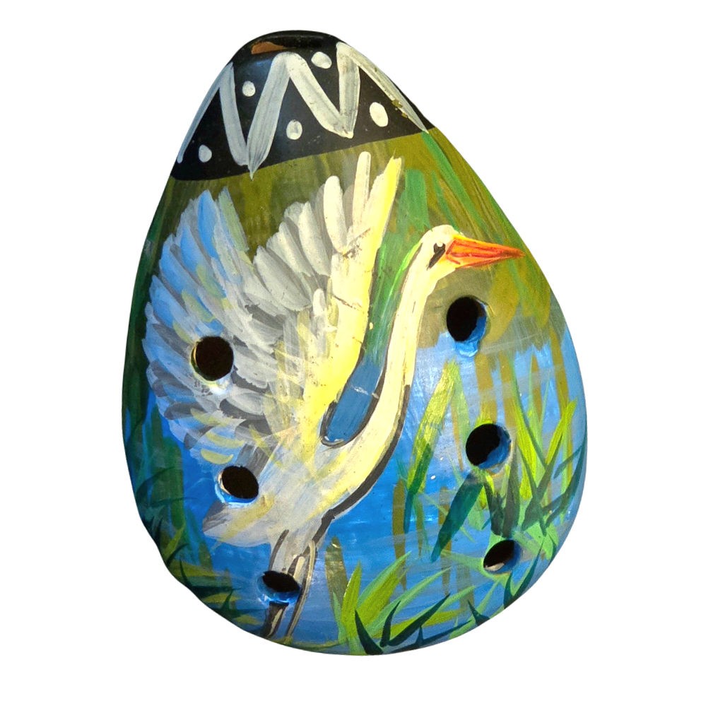 Ocarina ceramic whistle with painted wildlife figures - made by a Peruvian Amazon artisan