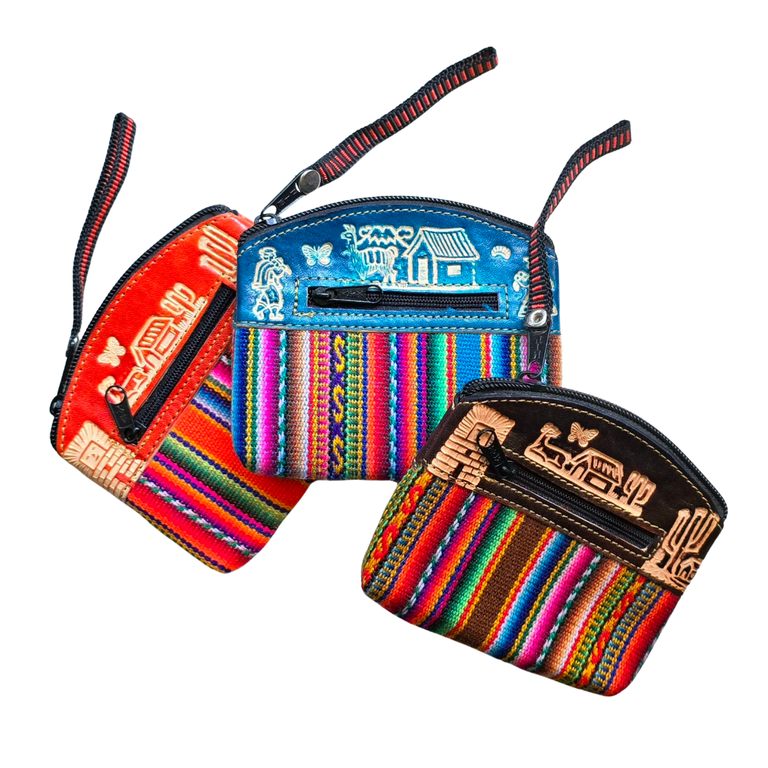 Multi-color mantel fabric coin purses from Peru