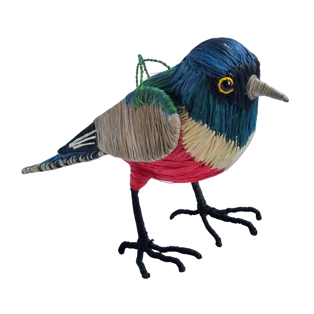 BLUE-CROWNED TROGON BIRD - FAIR-TRADE CHRISTMAS TREE ORNAMENT - WOVEN BY PERUVIAN AMAZON ARTISAN