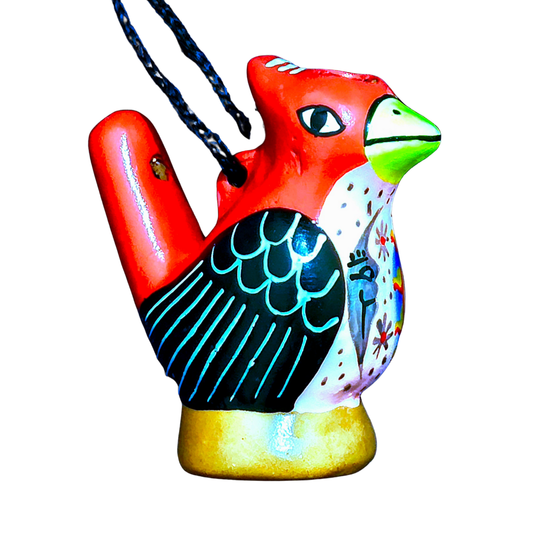 Crested red bird Ceramic water whistle from the Peruvian Amazon