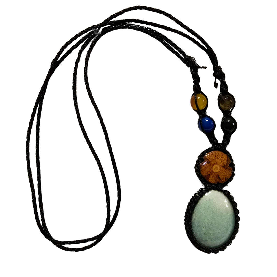 Ayahuasca vine and aquamarine Amazonite macrame necklace