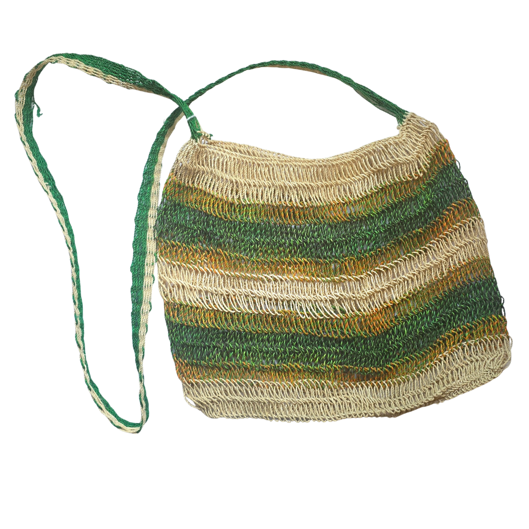 Natural Earth Tone crochet chambira palm fiber striped Shoulder Bag made in the Peruvian Amazon - Amazon Ecology