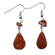 Brown Jasper teardrop stone and silver wire earrings - Made by Peruvian Amazon Artisan - Amazon Ecology