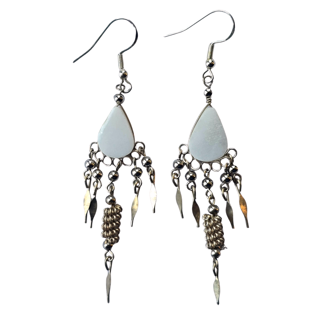 Cow horn teardrop and silver dangle earrings - made by Peruvian Amazon artisan - Amazon Ecology