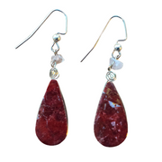 Red Jasper teardrop stone and silver wire earrings - Made by Peruvian Amazon Artisan - Amazon Ecology