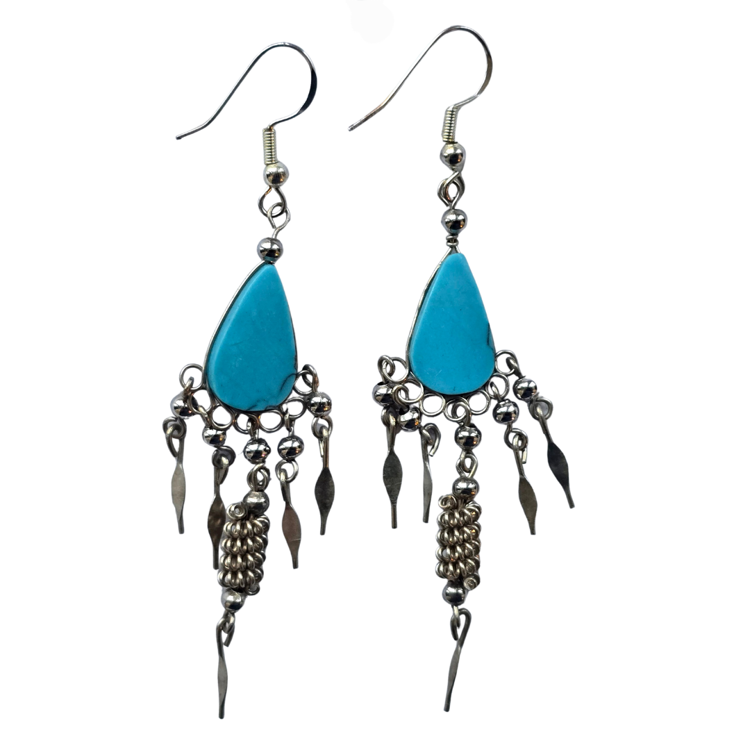 Cow horn teardrop and silver dangle earrings - made by Peruvian Amazon artisan - Amazon Ecology