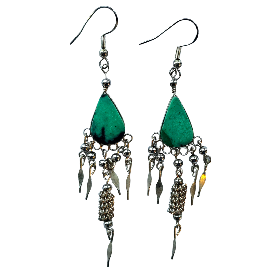 Cow horn teardrop and silver dangle earrings - made by Peruvian Amazon artisan - Amazon Ecology