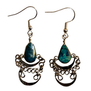 Peruvian turquoise teardrop stone and silver wire earrings - made by Peruvian Amazon artisan - Amazon Ecology