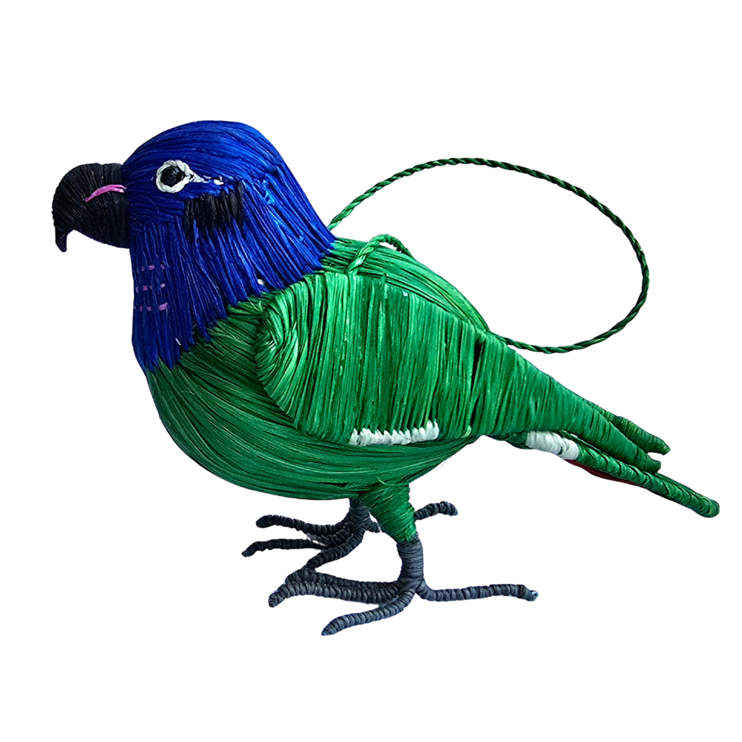 BLUE-HEADED PARROT BIRD - FAIR-TRADE CHRISTMAS TREE ORNAMENT - WOVEN BY PERUVIAN AMAZON ARTISAN - Amazon Ecology