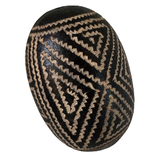 Shipibo pattern calabash hand rattle - made by Peruvian Amazon artisan - Amazon Ecology