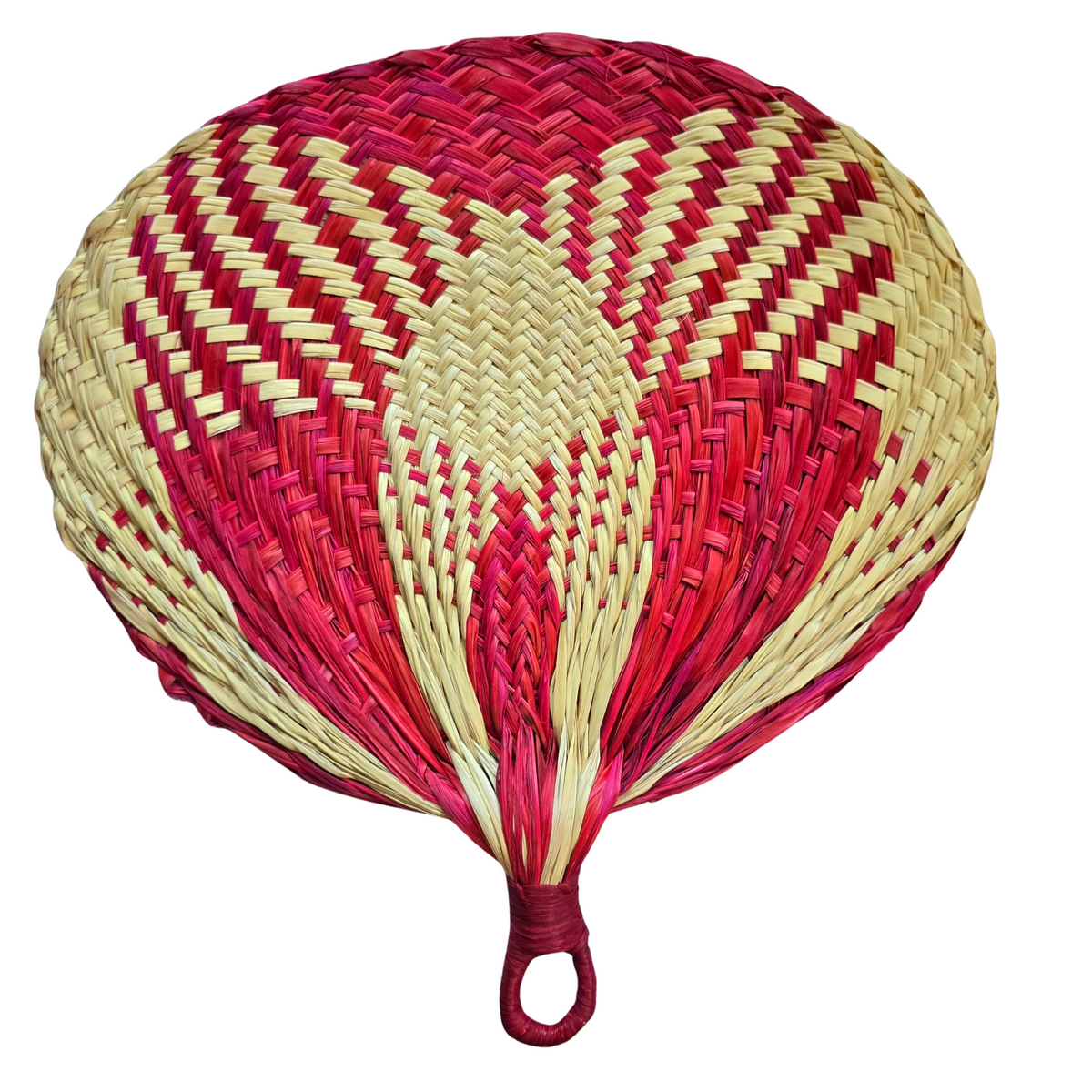 Chambira palm leaf fan with round handle