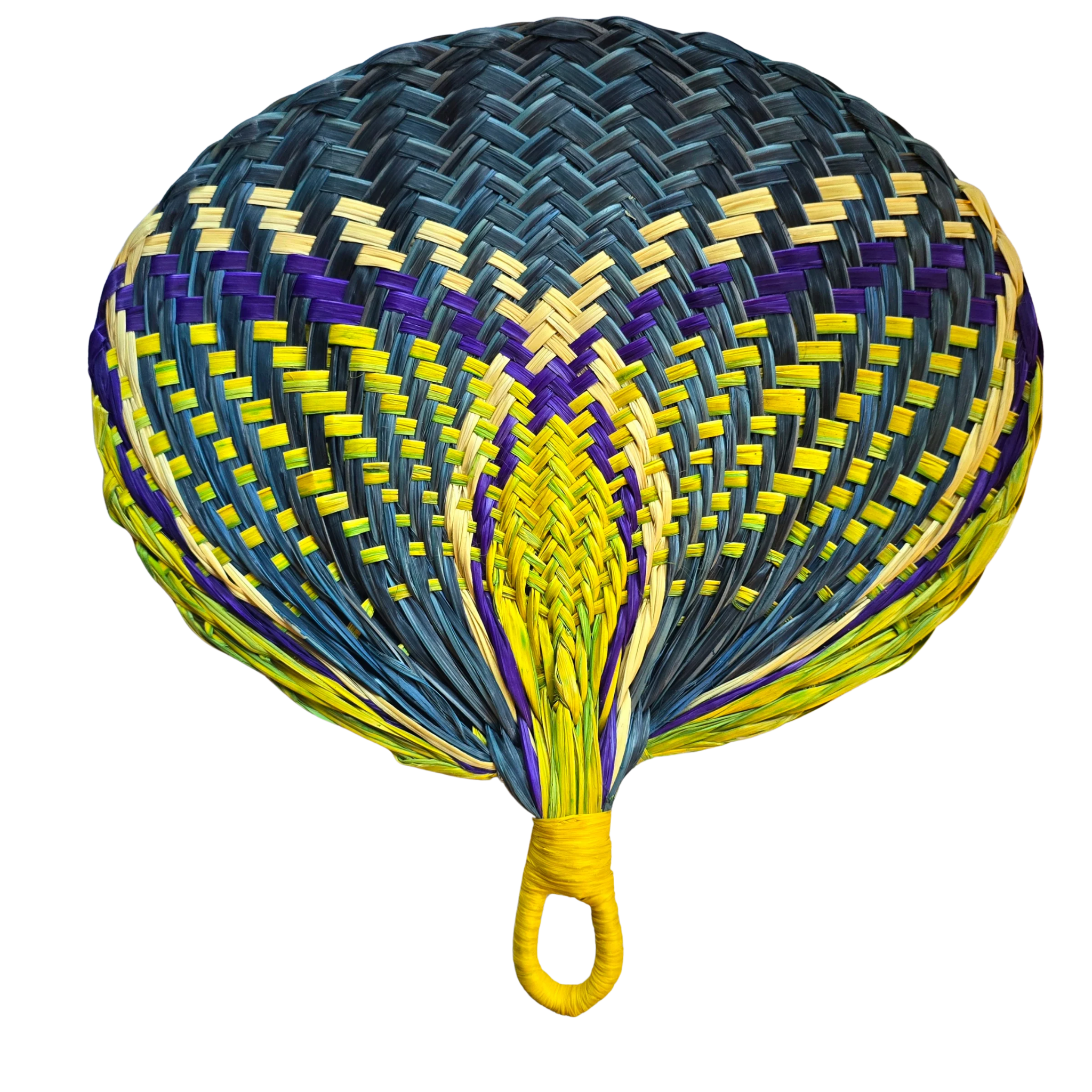 Chambira palm leaf fan with round handle