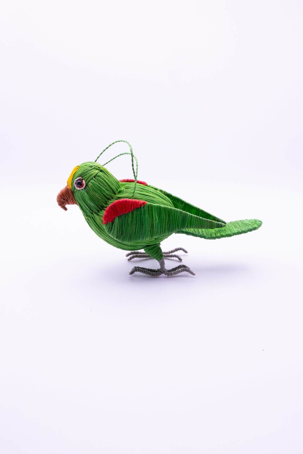 YELLOW CROWNED PARROT BIRD FAIR-TRADE CHRISTMAS TREE ORNAMENT - WOVEN BY PERUVIAN AMAZON ARTISAN