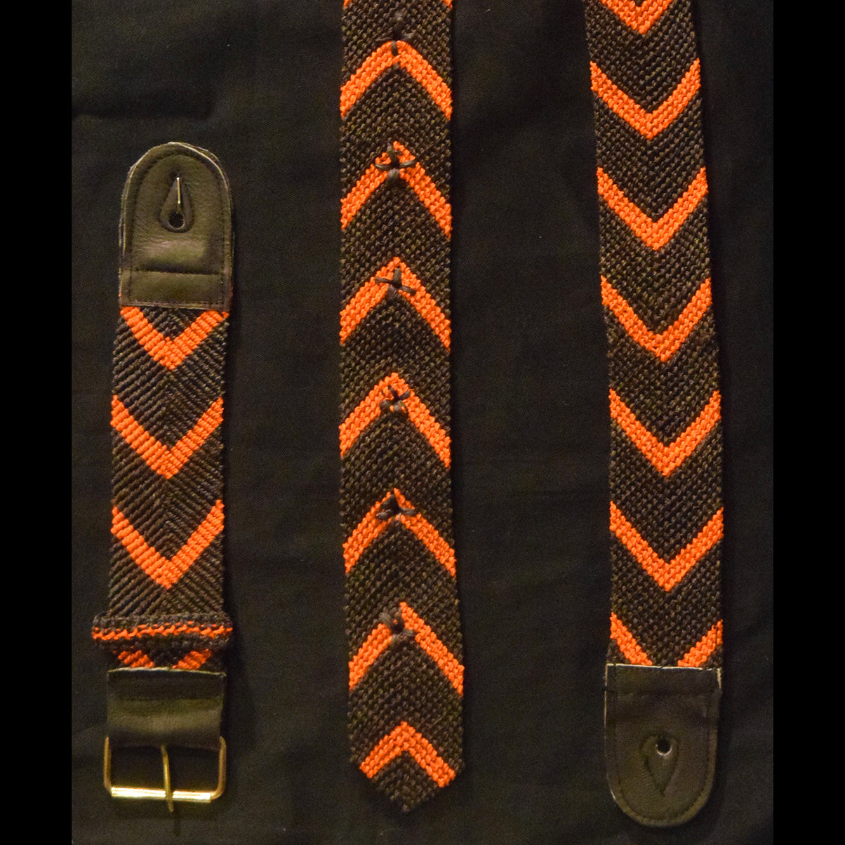 FAIR -TRADE HAND-MADE GUITAR STRAP - BLACK WITH COLORED CHEVRONS - WOVEN BY PERUVIAN AMAZON ARTISAN