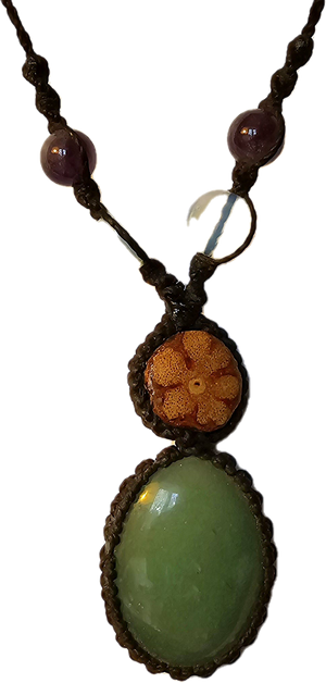 Ayahuasca vine and green jade macrame necklace