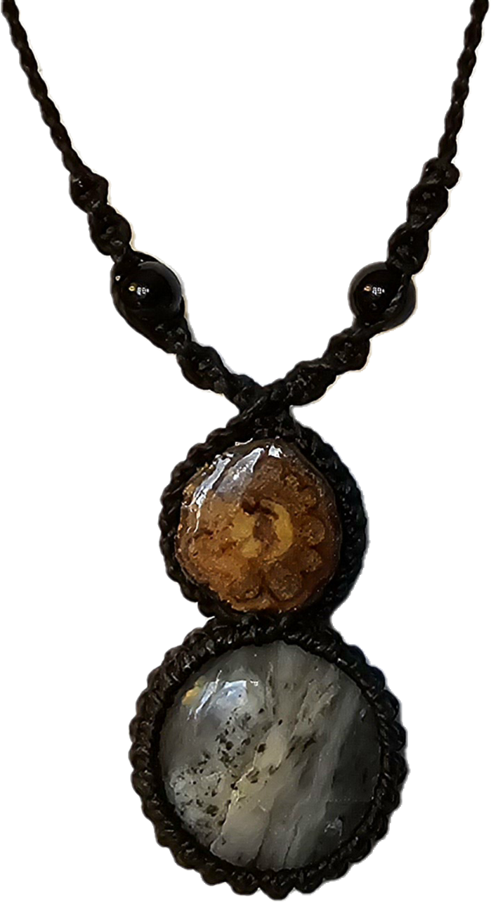 Ayahuasca vine and fossil stromatolite macrame necklace