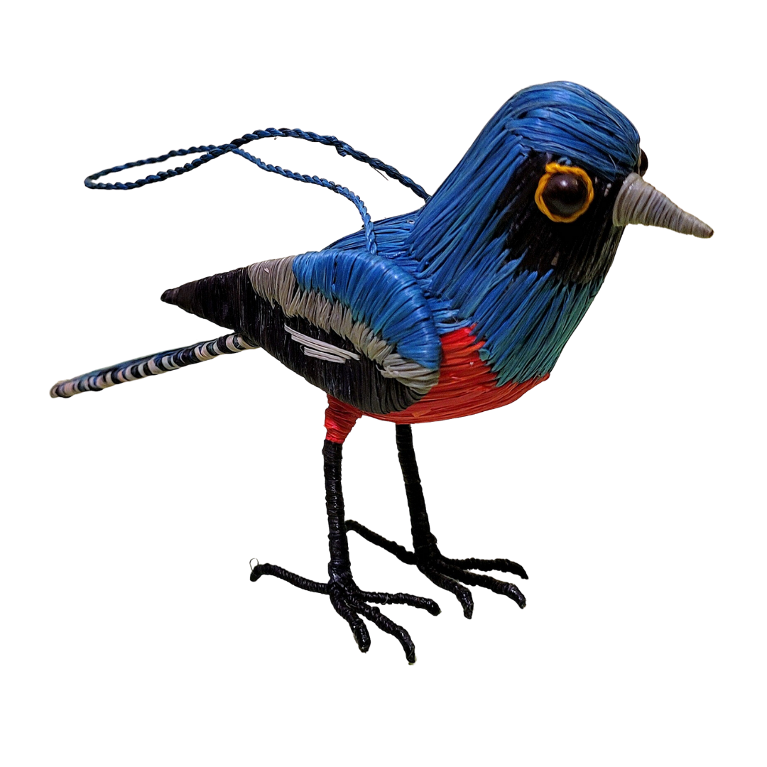 BLUE-CROWNED TROGON BIRD - FAIR-TRADE CHRISTMAS TREE ORNAMENT - WOVEN BY PERUVIAN AMAZON ARTISAN
