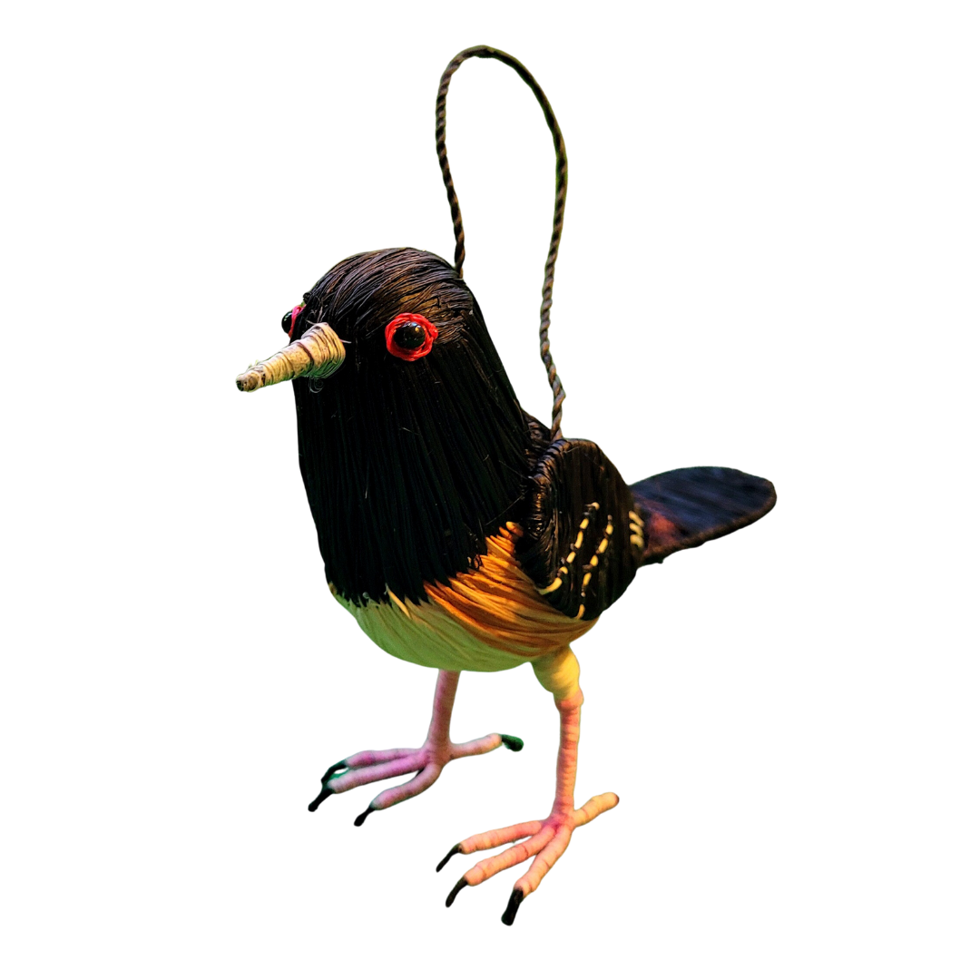 EASTERN TOWHEE BIRD - FAIR TRADE CHRISTMAS TREE ORNAMENT - WOVEN BY PERUVIAN AMAZON ARTISAN