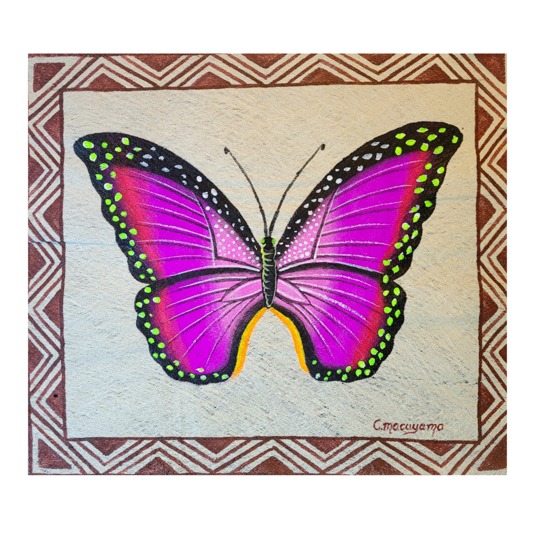 Kukama butterfly painting on llanchama tree bark canvas