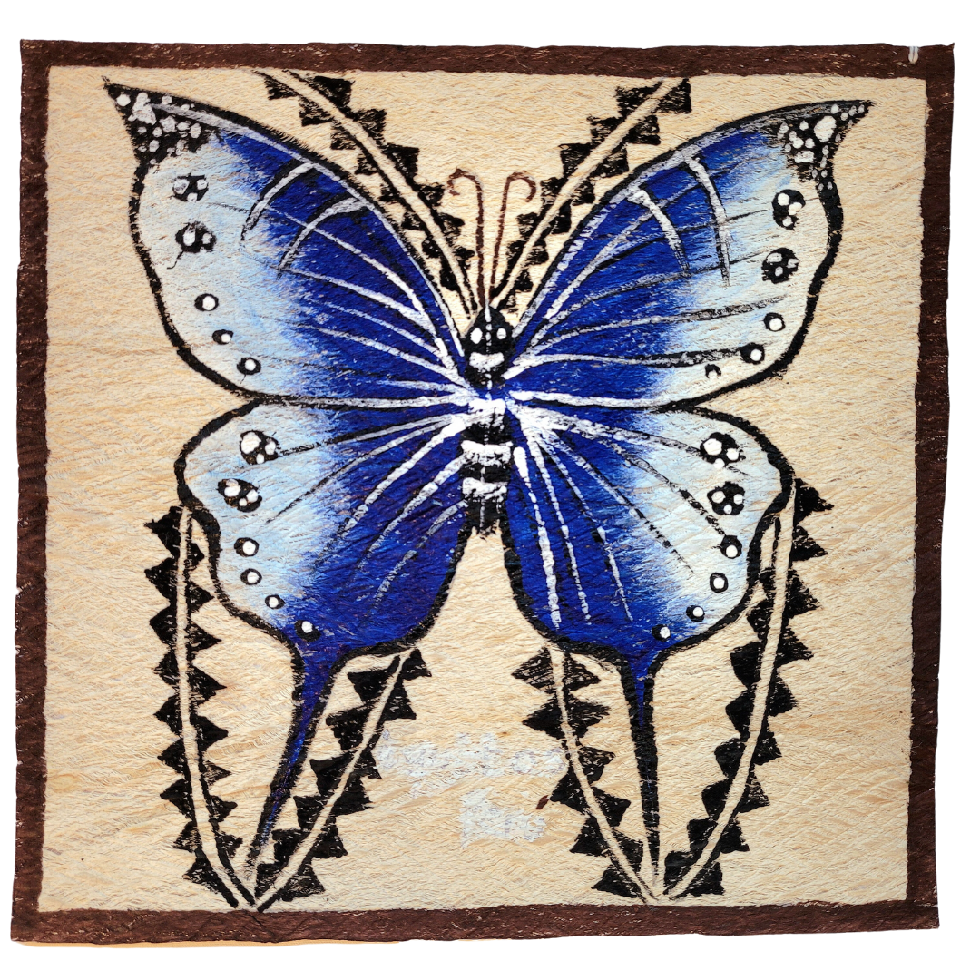 Kukama butterfly painting on llanchama tree bark canvas