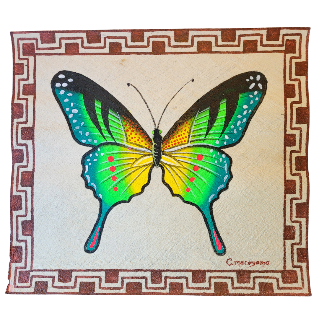 Kukama butterfly painting on llanchama tree bark canvas