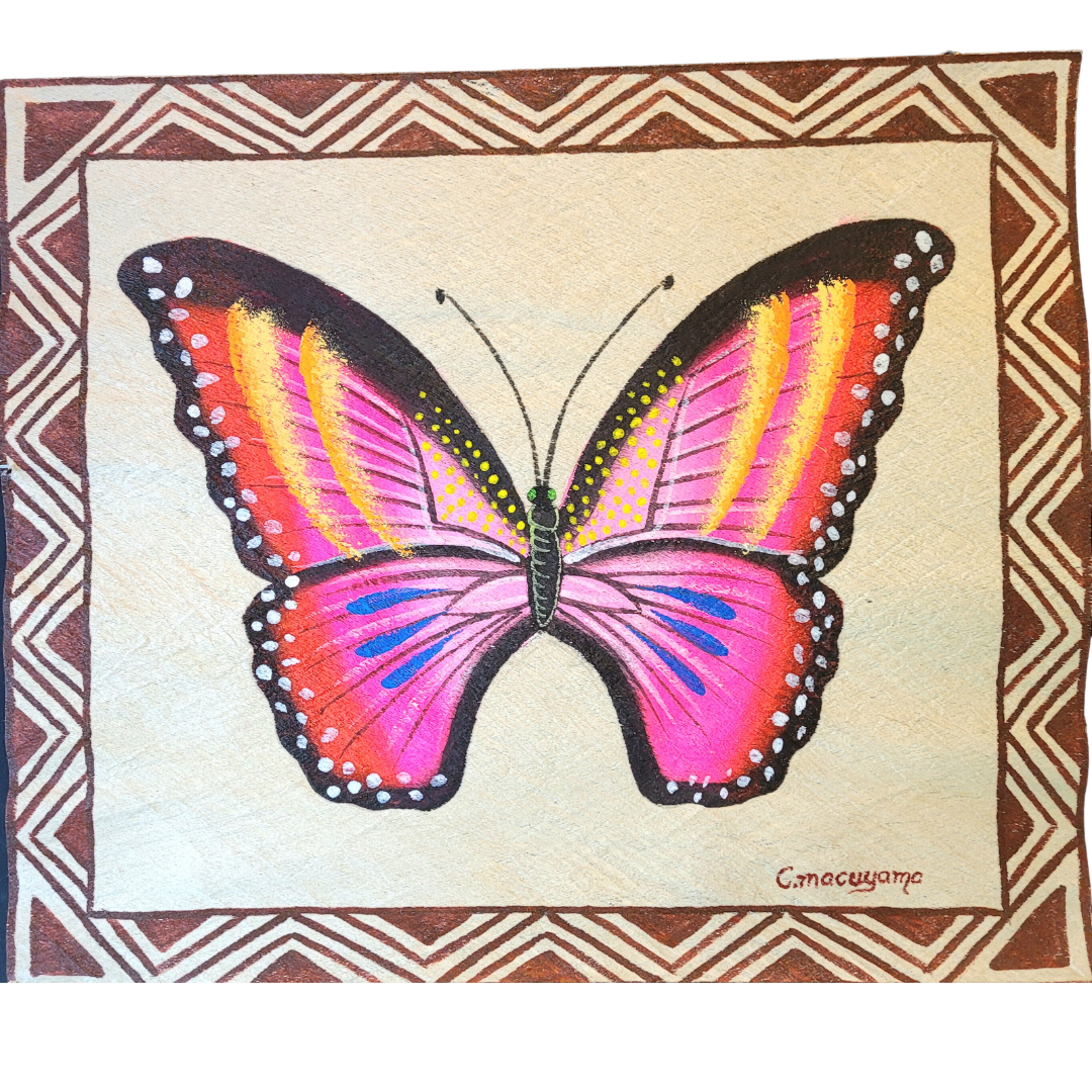 Kukama butterfly painting on llanchama tree bark canvas