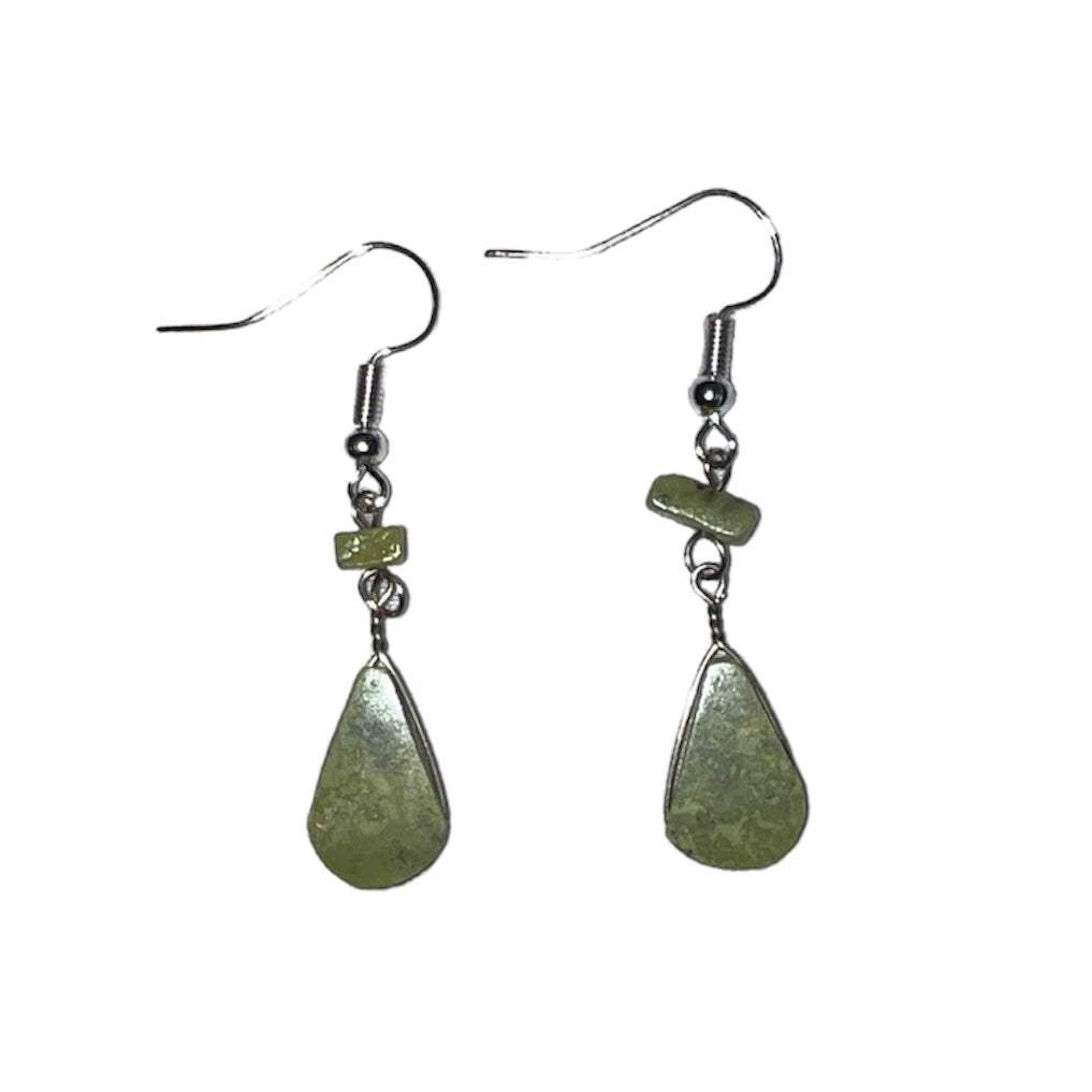 Teardrop Shaped Green Serpentine Earrings - Made by Peruvian Amazon Artisan