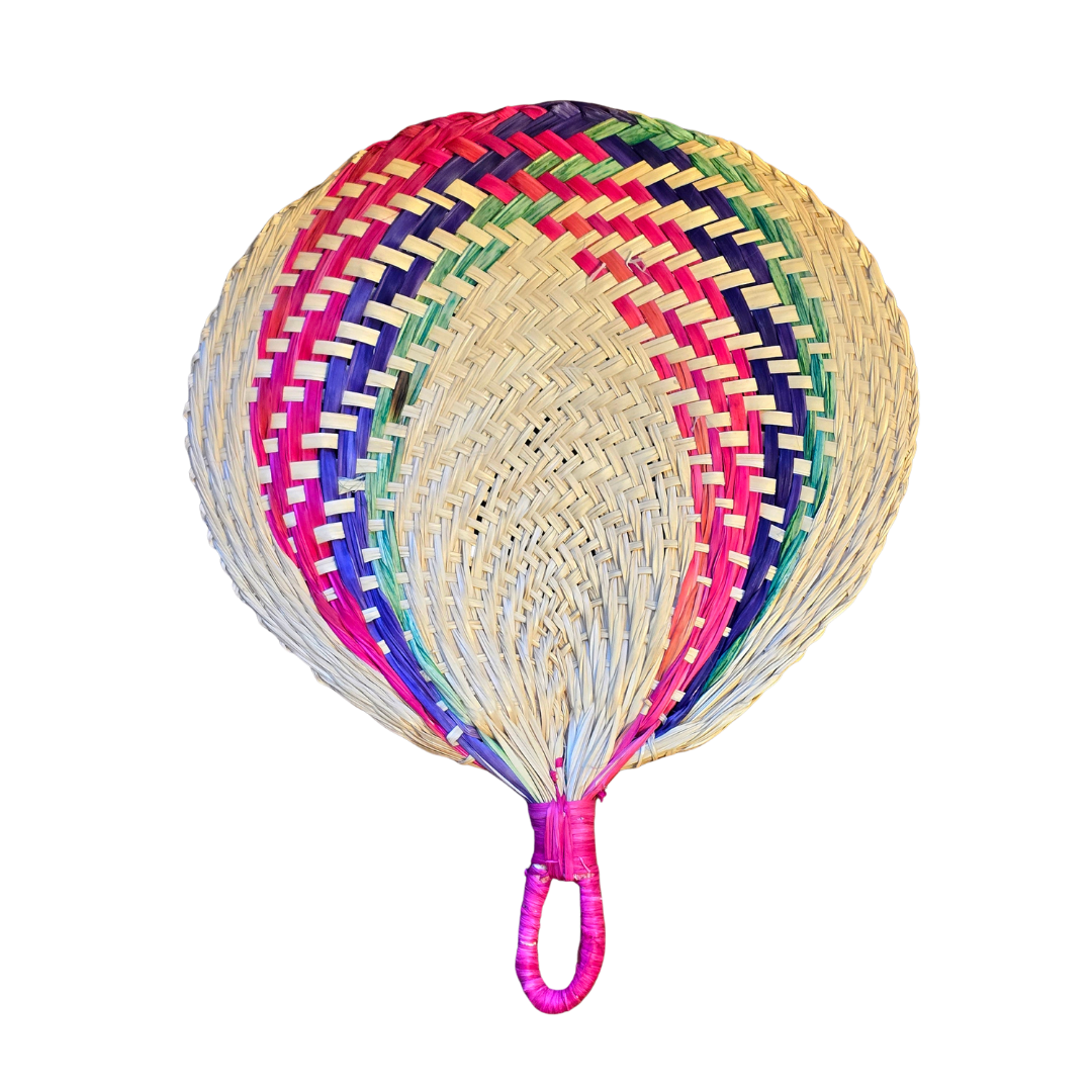 Chambira palm leaf fan with round handle